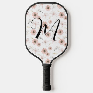 Water Colour Blush Pink Flowers Art Monogram Pickleball Paddle