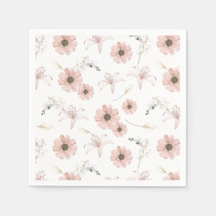 Water Colour Blush Pink Flowers Art Napkin