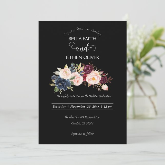 water colour colourful floral wedding Invitation (Standing Front)