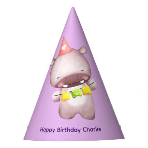 Water Colour Cute Baby Hippo Birthday Party Hat