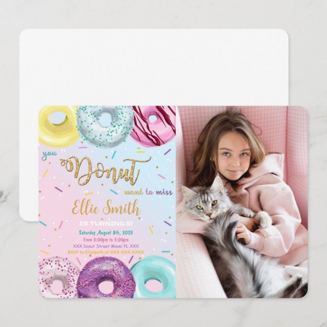 Water Colour Doughnut Photo Invitation (Front/Back)