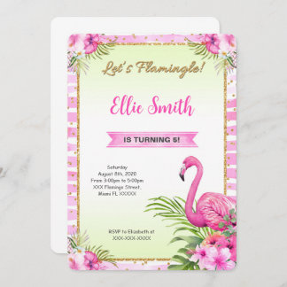 Water Colour Flamingo Birthday Invitation
