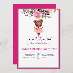 Water Colour Floral Ballerina Dancer Birthday Invitation