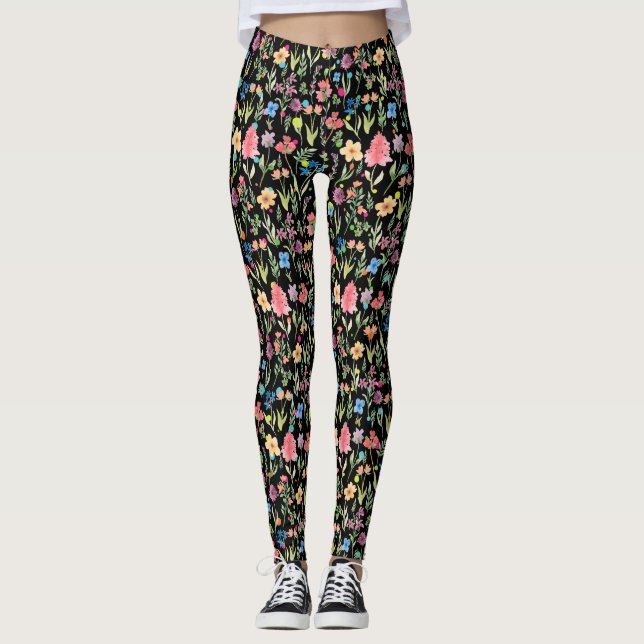 Water Colour Floral Pattern 01.bw Leggings (Front)