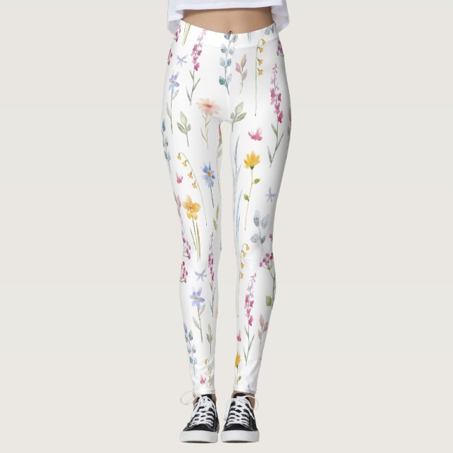 Water Colour Floral Pattern  Leggings (Front)