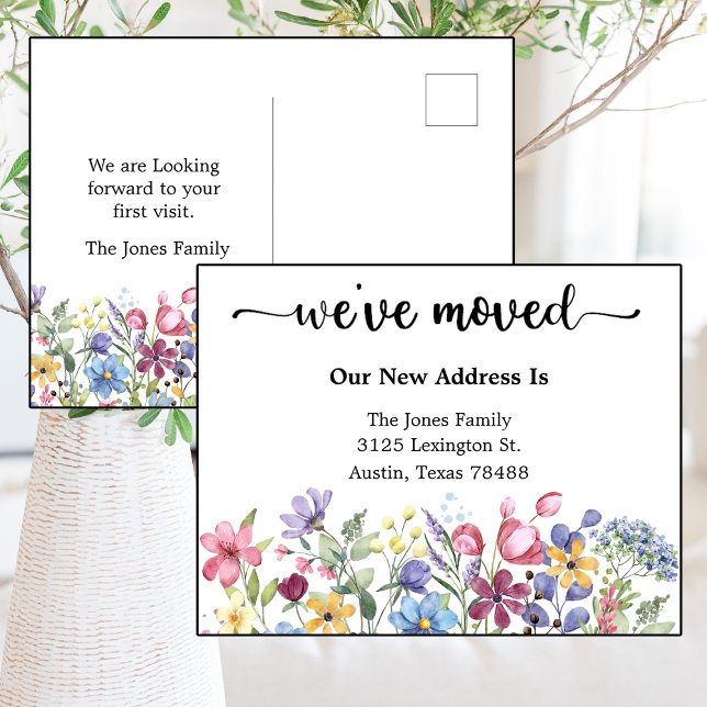Water Colour Flowers We Have Moved Announcement  Postcard (Creator Uploaded)