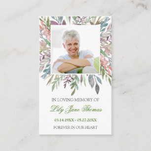 Water Colour Foliage Funeral Prayer Card