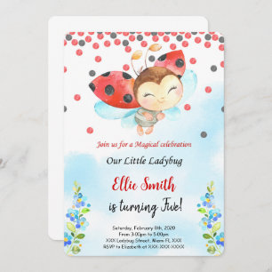 Water Colour Ladybug Birthday Invitation
