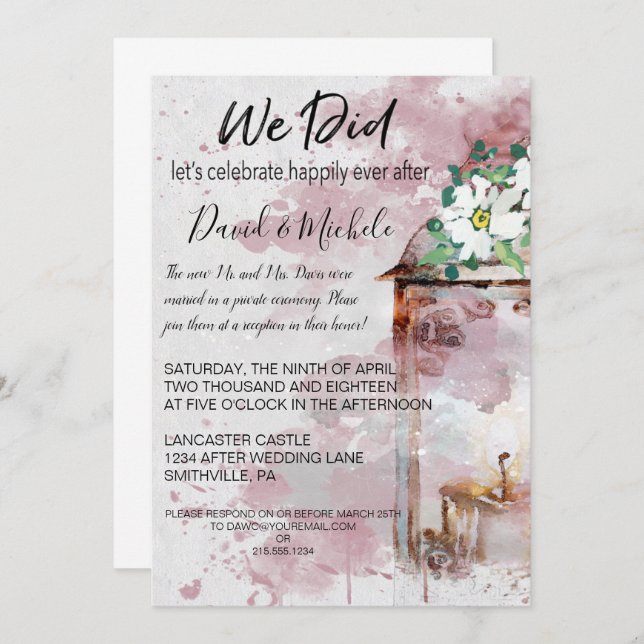 Water Colour Lantern & Flowers Post Wedding Party Invitation (Front/Back)