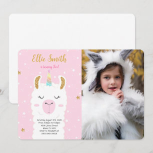 Water Colour Llama Photo Invitation