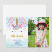 Water Colour Magical Unicorn Photo Invitation