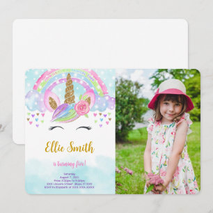 Water Colour Magical Unicorn Photo Invitation