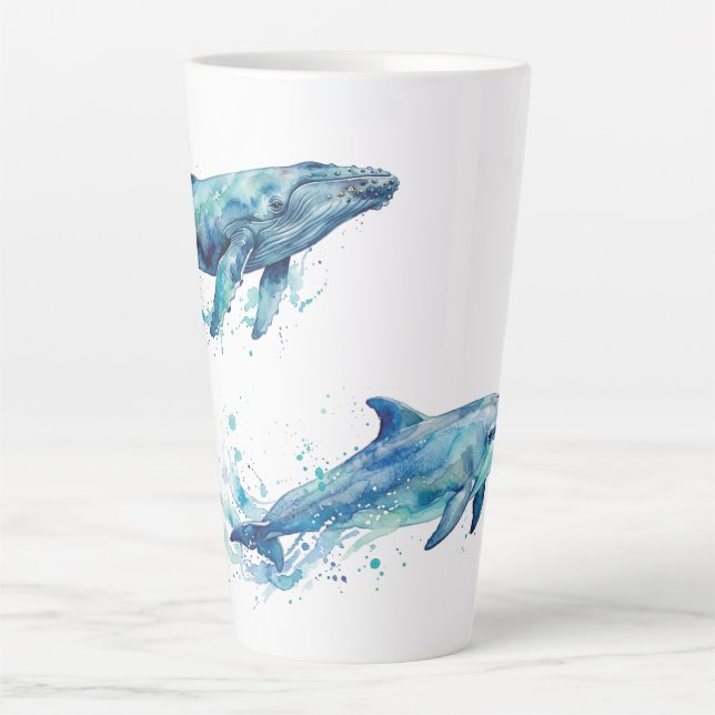 water colour marine life latte mug (Front)