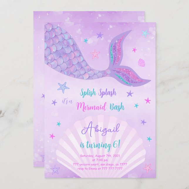 Water Colour Mermaid Invitation (Front/Back)