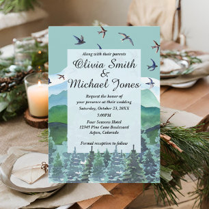 Water colour mountains and trees wedding invitatio invitation