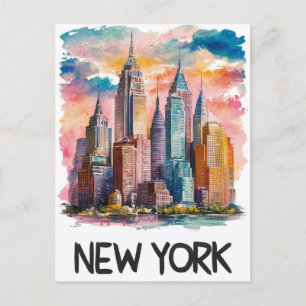 water colour new york postcard