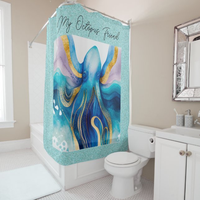 Water Colour Octopus Shower Curtain (In Situ)