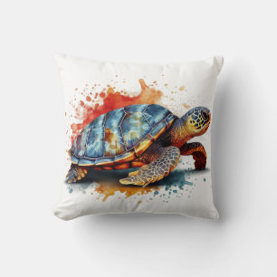 water colour painting of a colourful turtle cushion