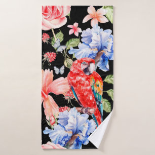 Water colour pattern with flowers roses, iris, hib bath towel