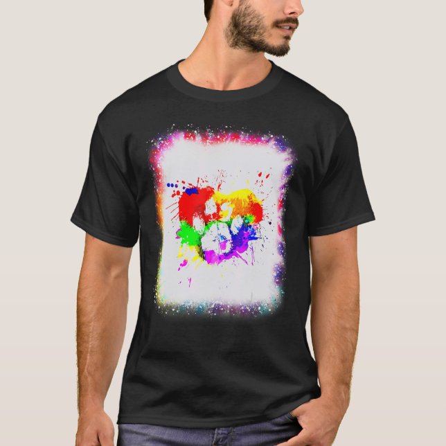 Water Colour Paw Dog Love R Boy Girl Tie Dye Bleac T-Shirt (Front)