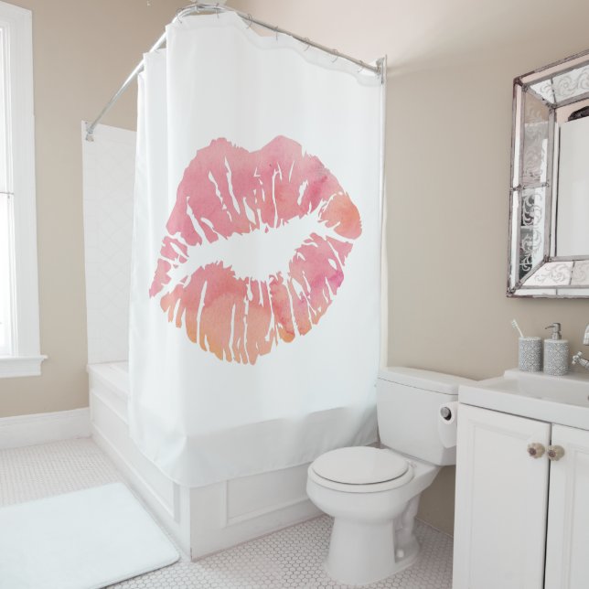 Water Colour Pink Lips Shower Curtain (In Situ)