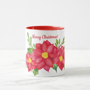 Water Colour Poinsettia Christmas Coffee Mug