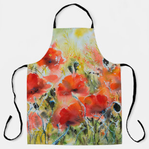 Water colour red poppy flowers painting. Flowers i Apron