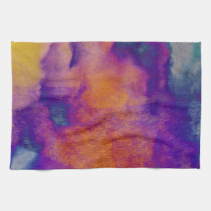 Water colour red yellow blue purple graphic art tea towel