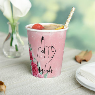 Water Colour Rosy Bridal Bachelorette Party Ring Paper Cups