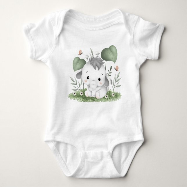 Water Colour Safari Elephant in Baby design Bodysuit (Front)