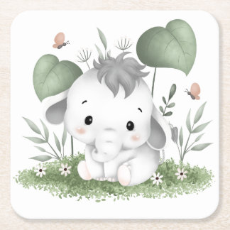 Water Colour Safari Elephant in Baby design Square Paper Coaster