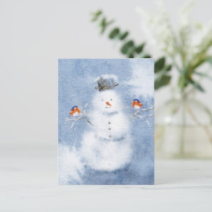 Water Colour Snowman postcard
