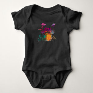 Water Colour Style Drummer Drum Set Drummer Baby Bodysuit