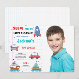 Water Colour Transportation Birthday Photo Invitation