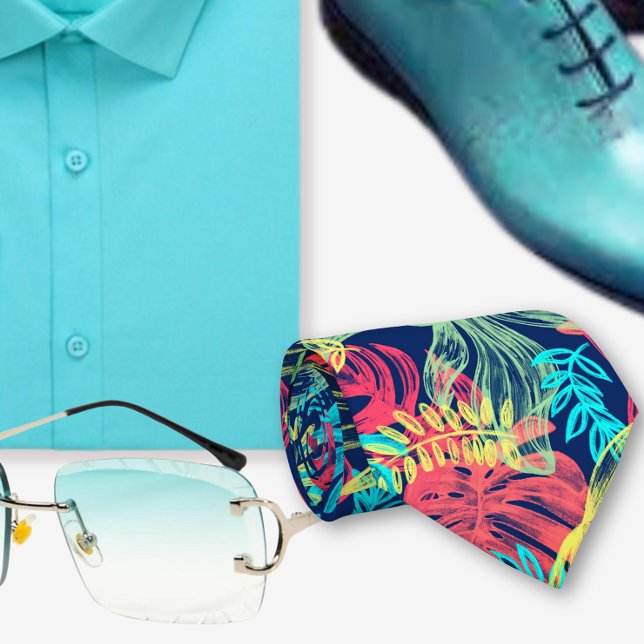 Water colour turquoise Vibrant Hawaiian pattern   Tie (Creator Uploaded)