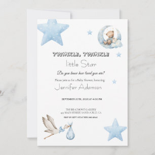 Water colour twinkle twinkle little star boy baby invitation