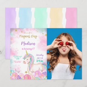 Water Colour Unicorn Birthday Photo Invitation