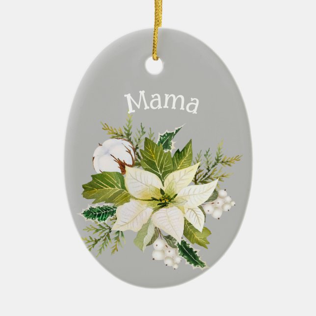 Water Colour White Florals Ceramic Tree Decoration (Front)