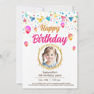 water coloured cute birthday party invitation