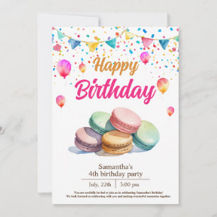 water coloured cute macarons birthday party invitation