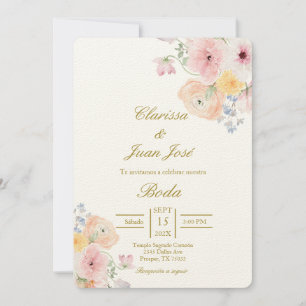 Water coloured floral Spanish wedding Invitation