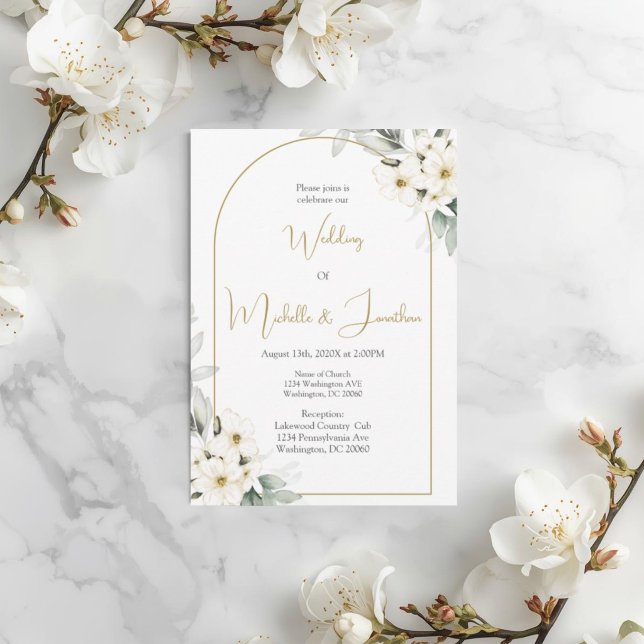 water coloured white floral wedding invitation (Creator Uploaded)