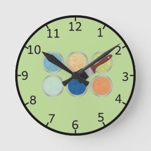 Water colours and paint brush round clock