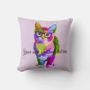 Water Colours Hipster Cat Accent Pillow