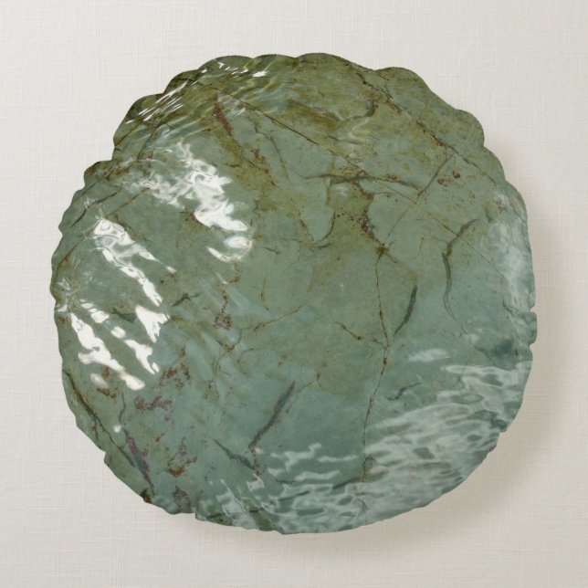 Water-Covered Rock Slab Nature Photo Round Cushion (Front)