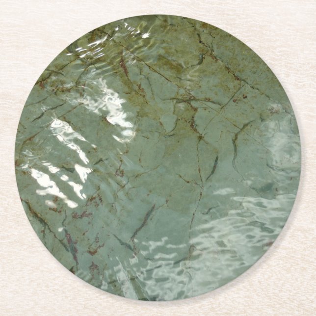 Water-Covered Rock Slab Nature Photo Round Paper Coaster (Front)