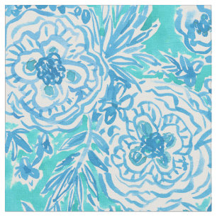WATER DANCE Aqua Whimsical Floral Watercolor Fabric
