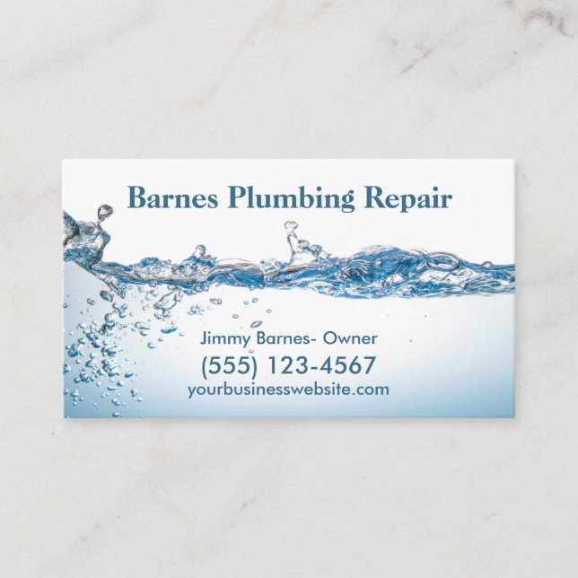 Water Design Professional Plumbing Service Business Card (Front)