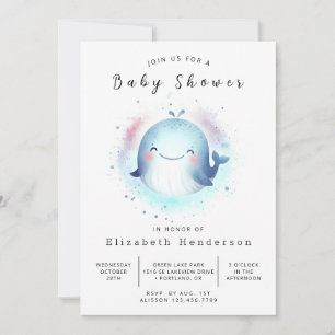 Water Digital Whale Baby Shower Invitation