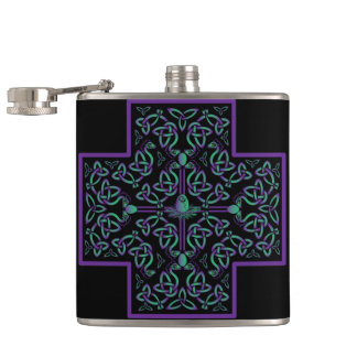 Water Dragon Celtic Cross Hip Flask